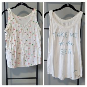 EUC • bubdle of 2 loft summer tank tops | beach print and "take me to the sea"
